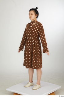  Aera brown dots dress casual dressed standing white oxford shoes whole body 0002.jpg